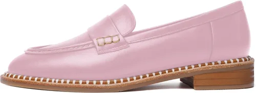 Miniatura 2 de FOGEENA Mocasines de cuero mate para mujer, estilo casual, sin cordones, punta redonda, tacón bajo grueso, zapatos de vestir de 1 pulgada