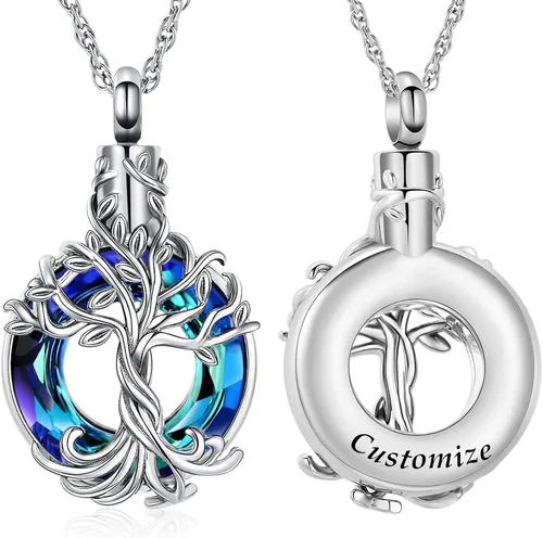 Miniatura 14 de shajwo Collar de cenizas de urna de cremación del árbol de la vida para mujeres y hombres, círculo de la vida, cristales de cremación, colgante