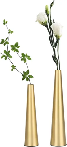 Miniatura 10 de Vixdonos Jarrón de metal de tono latón de 6.7 pulgadas, juego de 2 jarrones decorativos modernos para decoración del hogar, boda o regalo (dorado)