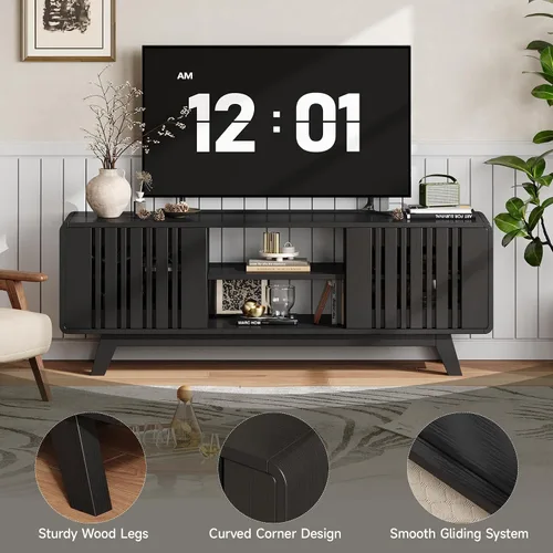 Miniatura 5 de ONBRILL Soporte de TV de 63 pulgadas para televisores de hasta 75 pulgadas, soporte de televisión moderno de mediados de siglo con toma
