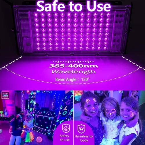 Miniatura 2 de 1 paquete de luz negra de 100 W, luz negra LED con enchufe e interruptor de EE. UU., luces negras para brillar, sin fiesta, Halloween, pintura