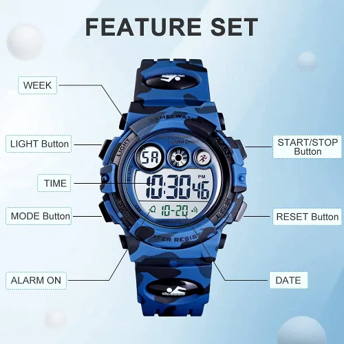 Miniatura 3 de GOLDEN HOUR Relojes para niños, deportes digitales, impermeables, para niños y niñas, para exteriores, alarma de 1224 horas, retroiluminación