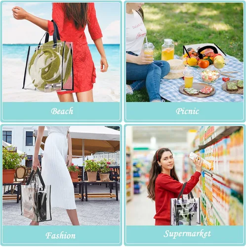 Miniatura 6 de Paterr Paquete de 20 bolsas de plástico transparentes de 10 x 10 x 4 pulgadas, bolsa de regalo aprobada por estadios con asas para mujeres