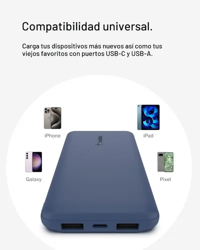 Miniatura 7 de Belkin Cargador portátil, banco de energía USB C de 10000 mAh con 2 puertos USB-A, 15 W con cable tipo C a tipo A - iPhone 17, Air, Pro, Pro Max