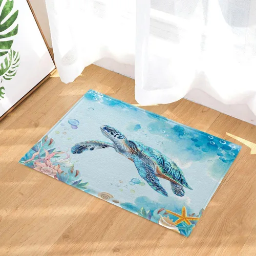 Miniatura 2 de Alfombra de baño de tortugas marinas, alfombra de baño antideslizante con concha marina subacuática, accesorios de baño, tapete de ducha de animales