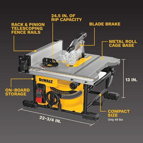 Miniatura 2 de DEWALT Sierra de mesa para lugar de trabajo, compacta, 8-1/4 pulgadas con soporte para sierra de mesa, móvil/rodante (DWE7485 y DW7440RS)