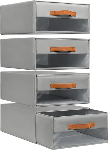 DIMJ Organizadores de armario y almacenamiento - Contenedores de tela con cajones para armario, organizadores de ropa plegables con ventana 2-Gris