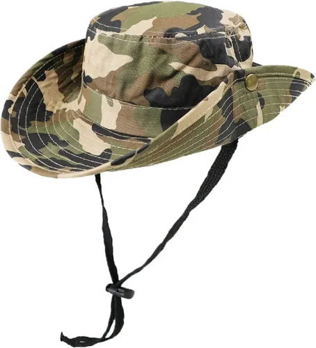 Sombrero de camuflaje para niños con protección UV Camo-Boonie con correa para la barbilla, sombrero de pescador para pesca al aire libre para 5-14