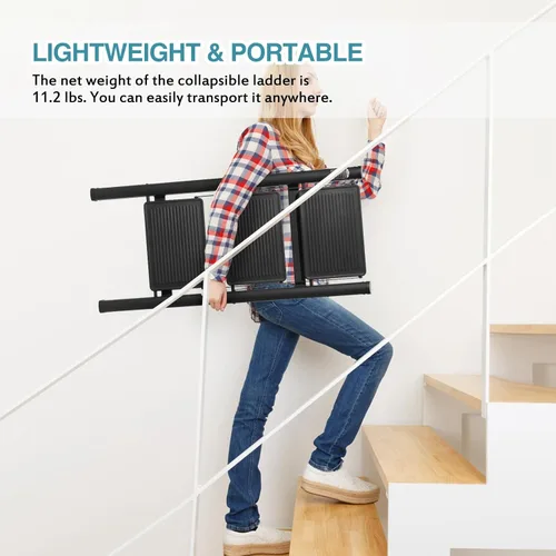 Miniatura 5 de BOCOM Escalera de 3 escalones, taburete plegable ligero y portátil de metal de hierro resistente con pedal ancho antideslizante, capacidad de carga
