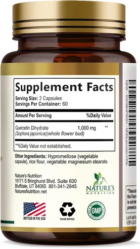 Miniatura 9 de Quercetin Dihydrate 1000mg per Serving - Premium Plant-Based Bioflavonoids - Extra Strength Antioxidant Immune & Respiratory Health Support - High