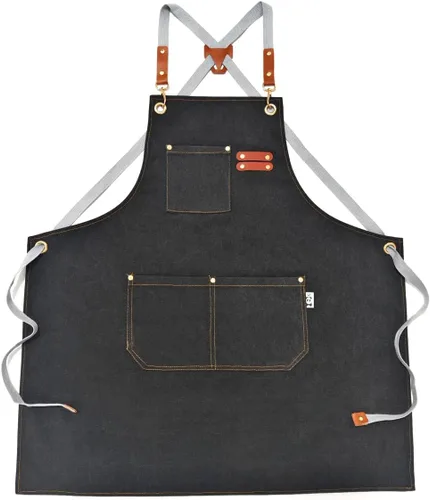 Miniatura 16 de Chef Apron Bib Apron with 2 Large Pockets Adjustable Neck Strap Kitchen Apron Cooking Apron Stripes Baking Apron