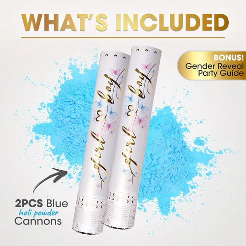Miniatura 3 de PrimePure Cañón de confeti para revelación de género, cañones de polvo biodegradables, bomba de humo, color azul, paquete de 2 unidades, para fiesta