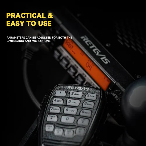 Miniatura 5 de Retevis RA87 GMRS Radio móvil, estación base de transceptor móvil de alta potencia con cable, 8 canales repetidores, Chirp, reloj dual, radio
