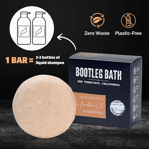 Miniatura 4 de Barra de champú hidratante con aceite de espino amarillo y extracto de aloe vera, vegano, sin sulfatos, sin ftalatos, sin parabenos, ecológico
