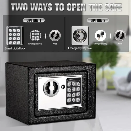 Miniatura 5 de Caja de seguridad electrónica con teclado y llaves, cajas de bloqueo de dinero, cajas de seguridad para el hogar, oficina, habitaciones de hotel