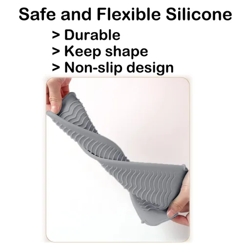 Miniatura 8 de Alfombrilla de silicona resistente al calor con agujero para colgar, alfombrilla de viaje y bolsa resistente al calor para rizador, plancha Gris