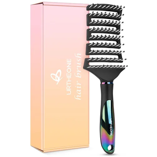 Cepillo de pelo, curvado, ventilado, desenredante, para mujeres y hombres, cabello húmedo o seco, secado más rápido, cepillo profesional Negro
