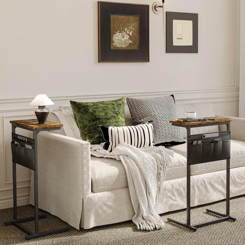 Miniatura 2 de Mesa auxiliar en forma de C, mesa auxiliar para sofá, bandeja de TV pequeña, mesa de sofá con bolsa de almacenamiento para espacio pequeño, sala