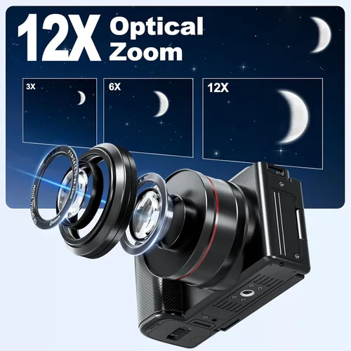 Miniatura 3 de G-Anica Cámara digital, cámaras ópticas 5K y 12X para fotografía, cámara de vlogging de 48MP para YouTube, cámara de video, salida WiFi y HDMI