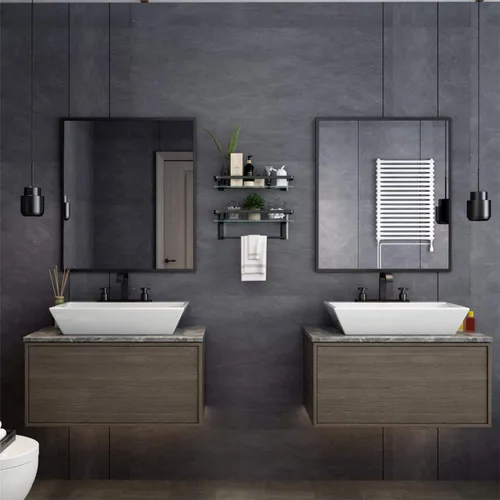 Miniatura 3 de VOLPONE Estante de pared de baño de 15.7 pulgadas, estantes de vidrio para baño montaje en pared, estante de vidrio a prueba de óxido, organizador
