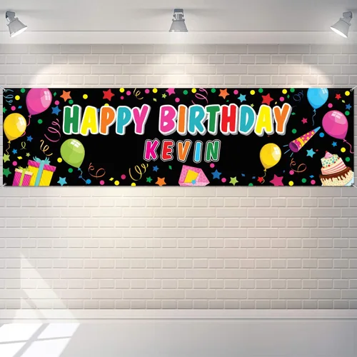 Tatuo Pancarta de Cumpleaños Personalizada con Nombre DIY Pancarta Colorida de Feliz Cumpleaños Telón de Fondo con Calcomanías del Alfabeto Telón de