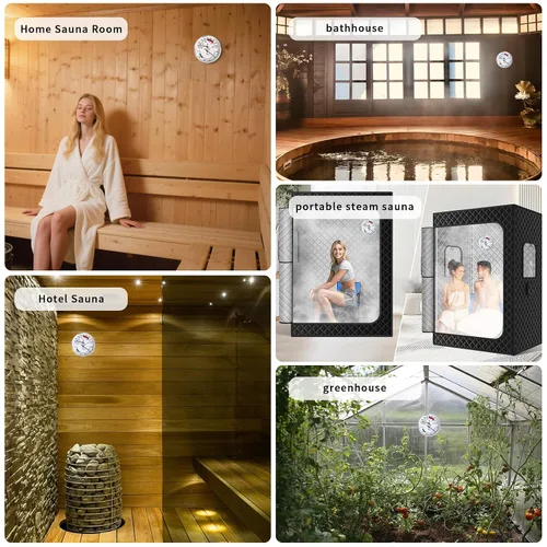 Miniatura 7 de Termómetro higrómetro de sauna, medidor de temperatura de 4 pulgadas con Fahrenheit y Celsius, 70-250°F / 0-100% HR, medidor analógico resistente al