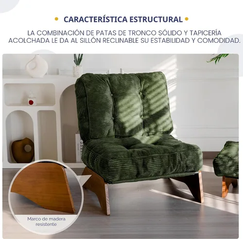 Miniatura 5 de MAXYOYO - Sillón decorativo con otomana y respaldo ajustable, silla capitoné para sala, reposera con reposapiés, silla moderna y acogedora Verde