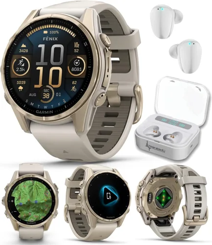 Miniatura 47 de Garmin Fenix 8 – 2 pulgadas, reloj inteligente multideporte GPS AMOLED, zafiro, titanio con banda de silicona naranja brillante/grafito, linterna