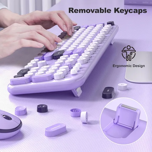 Miniatura 192 de KNOWSQT Combo de teclado y ratón inalámbrico, teclados lindos de tamaño completo estilo máquina de escribir 2.4G azul colorido - receptor USB Plug