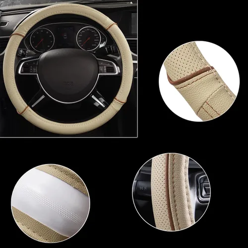 Miniatura 5 de CAR PASS cobertor de volante de piel de lujo de línea de conducción universal, Beige