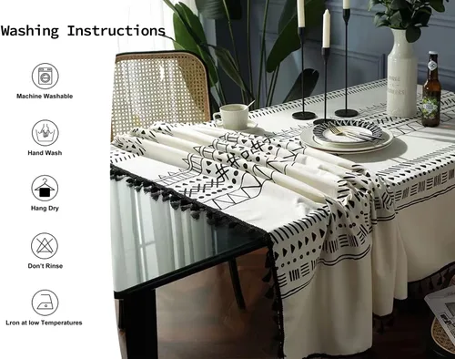 Miniatura 5 de Colorigan Mantel rectangular de lino de algodón con diseño boho, mantel de mesa de granja, mantel oblongo, sin arrugas, para interiores y Lino Crema