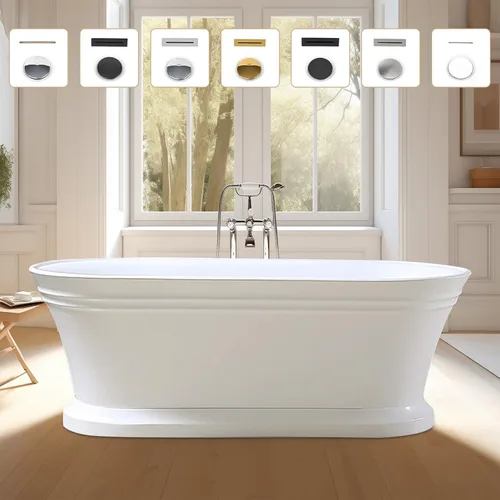 Vanity Art Bañera de acrílico blanca independiente de 59 x 30 pulgadas, moderna bañera de remojo sola con desbordamiento ranurado certificado por
