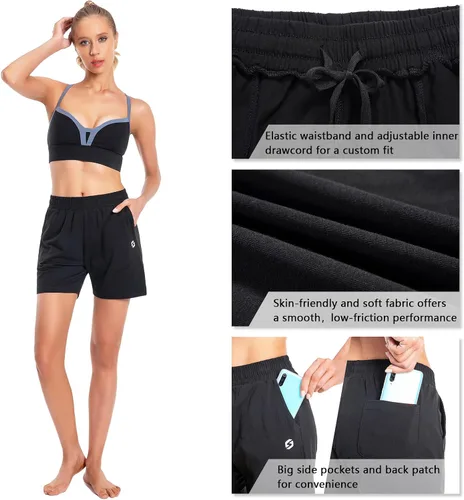 Miniatura 5 de Pantalones cortos de algodón para mujer de 5 pulgadas, pantalones cortos con bolsillos profundos para descansar, gimnasio, yoga, caminar, atletismo