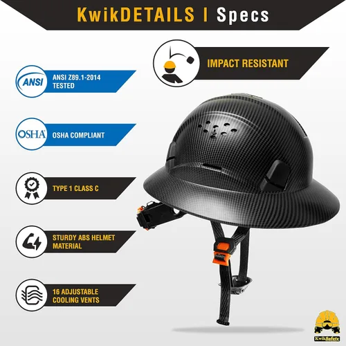Miniatura 4 de KwikSafety - Charlotte, NC - Sombreros duros [Ala completa, estilo gorra, estilo de escalada] Tipo 1, Clase C ANSI OSHA Negro (Premium)