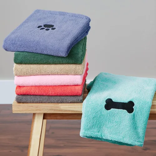 Miniatura 7 de Bone Dry Colección de toallas de aseo para mascotas, microfibra absorbente, XL, 41 x 23.5 pulgadas, color verde bordado Bordado verde