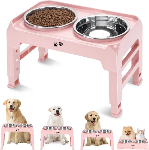 Miniatura 17 de COMESOON - Tazones elevados para perros, soporte elevado de 4 alturas ajustables con 2 tazones gruesos de acero inoxidable de 50 onzas, Negro