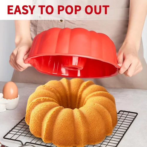 Miniatura 5 de Puyeipt Molde de silicona estriado para pasteles de 10 pulgadas, paquete de 2 moldes de silicona antiadherentes para hornear, pan, brownie, gelatina
