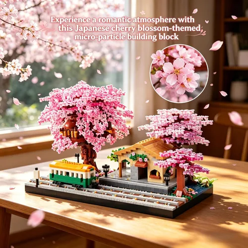 Miniatura 5 de Juego de construcción de árbol de cerezo japonés, mini micro bloques para adultos, flores, casa, bonsái, árbol, kit de construcción, ideas