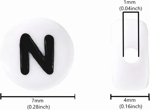 Miniatura 3 de 100 cuentas de letras acrílicas del alfabeto para hacer joyas, cuentas redondas blancas de la letra N para hacer pulseras, collares, llaveros, 1Flat