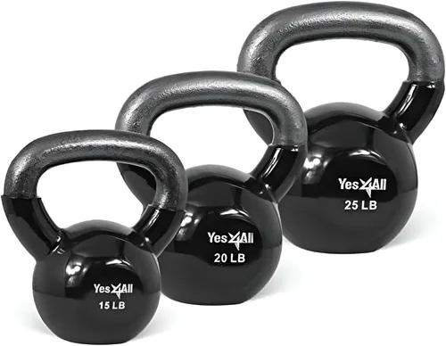 Miniatura 30 de Yes4All - Juego de pesas rusas recubiertas de vinilo, set combinado para entrenamiento corporal completo, fuerza de agarre, flexiones y ejercicios