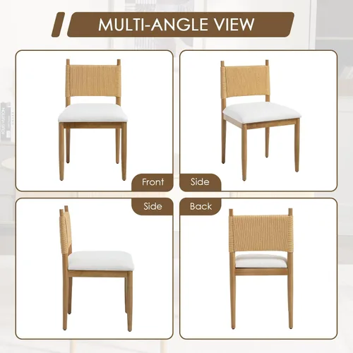 Miniatura 7 de CIMOTA Juego de 2 sillas de comedor modernas, sillas de comedor tapizadas de mediados de siglo con respaldo tejido, sillas de cocina sin brazos