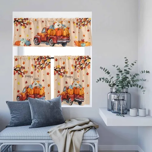Miniatura 8 de Cortina de Navidad con diseño de árbol de Navidad, muñeco de nieve para ventana de cocina, camión rojo, para decoración de baño, sala de estar, 2