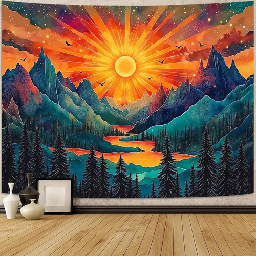 Miniatura 16 de Zussun Tapiz de hongo rojo, tapices de luna y estrella para dormitorio, estética de color beige, noche estrellada, planta verde, tapiz de pared