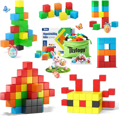 48 piezas de bloques magnéticos para juguetes de niños pequeños, juguete de cubo magnético grande para educación sensorial STEM preescolar, juguetes