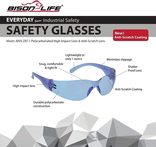 Miniatura 6 de BISON LIFE - Lentes de seguridad con protección envolvente resistente a arañazos, lente de policarbonato resistente a impactos ANSI Z87.1 4