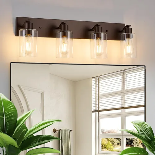 Miniatura 14 de 2 Luces de Iluminación para Baño, Accesorios de Iluminación de Tocador en Bronce Cepillado con Soporte de Vidrio Transparente de 33cm, Lámparas
