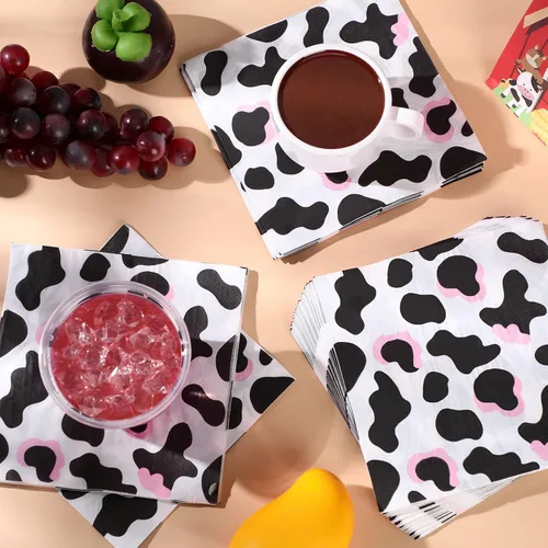 Miniatura 6 de Fainne Paquete de 100 servilletas con estampado de vaca y vaquera rosa, 2 capas, servilletas de fiesta de animales de granja, 13 x 13 pulgadas