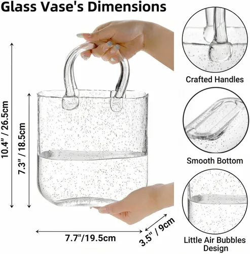 Miniatura 2 de Noamus Florero Bolso para Flores, Jarrones Únicos de Vidrio Transparente en Forma de Bolsa con Asa, Florero de Flores con Forma de Bolso Pecera