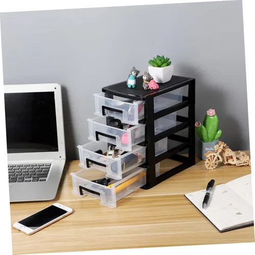 Miniatura 6 de BESPORTBLE Gabinete de almacenamiento de cajones de plástico de 4 capas, organizador negro y transparente para oficina, estudio, sala de estar