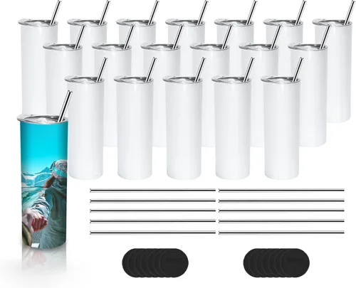Miniatura 11 de AGH Paquete de 10 Tazas de Sublimación en Blanco de 20 OZ Rectas Delgadas con Pajita, Taza de Acero Inoxidable con Aislamiento de Doble Capa, A-38P